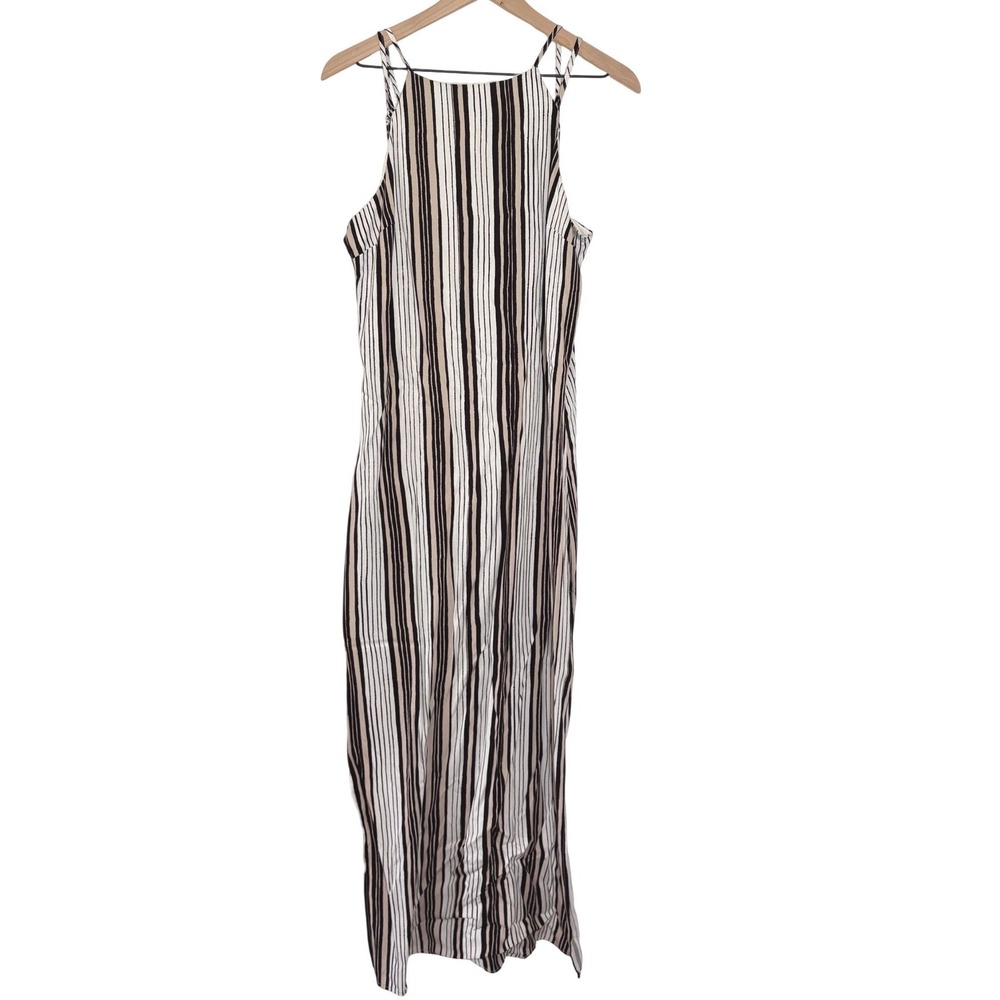 Cupcakes and Cashmere Striped Maxi Dress Black Tan White Small